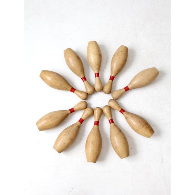 Set of 10 Vintage Wooden Bowling Pins For Sale - Image 10 of 10