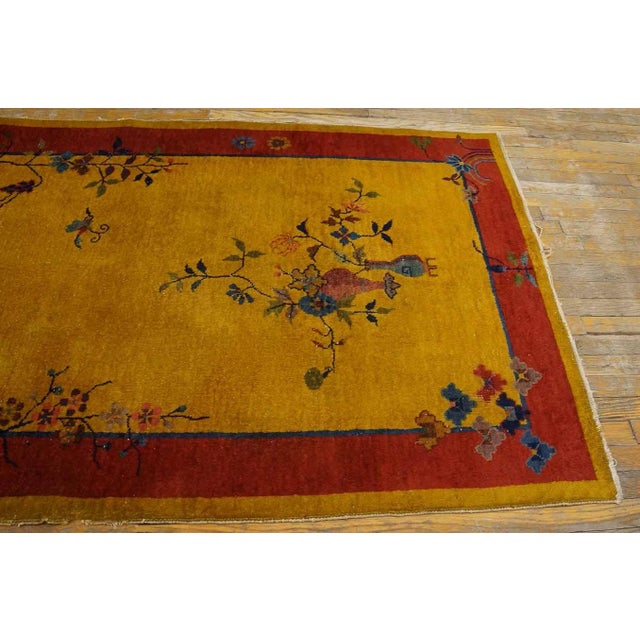 1920s Goldenrod Vase Floral Antique Chinese Art Deco Carpet 4' X 6'10" Handknotted Wool Rug For Sale In New York - Image 6 of 12