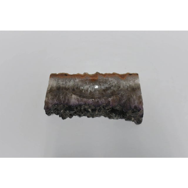 A beautiful natural purple amethyst geode vessel sculpture piece, or, as show in images, a jewelry or trinket dish. Piece...