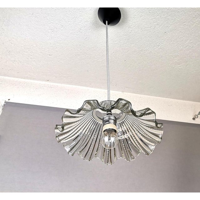 Mid-Century Portuguese Farmhouse Clear Glass Bowl Hanging Lamp, 1960s For Sale - Image 6 of 16