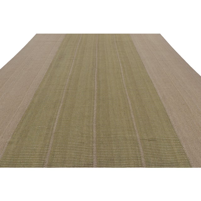 2010s Rug & Kilim’s Contemporary Kilim With Textural Beige and Green Stripes For Sale - Image 5 of 8