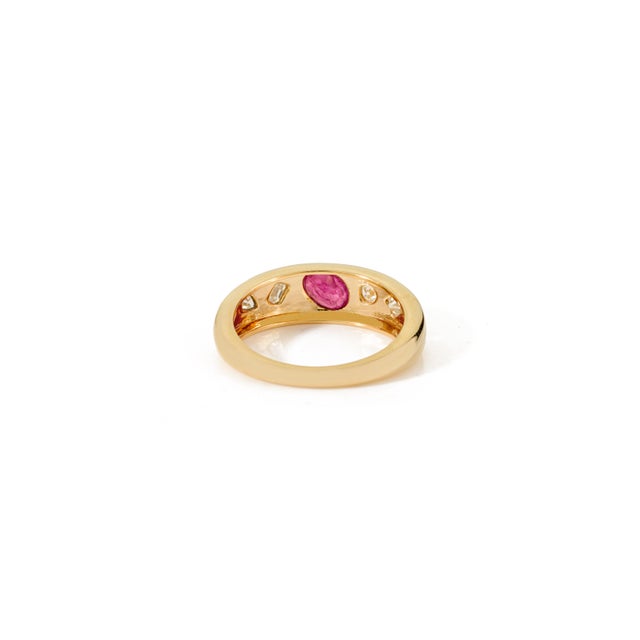 Ruby Red 18k Solid Gold Art Deco Ruby and Diamond Statement Dome Ring Size 6 For Sale - Image 8 of 13