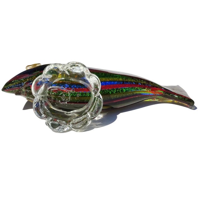 Murano Avem Rainbow Colors Silver Gold Flecks Italian Art Glass Vintage Striped Fish Figurine Sculpture For Sale In Orlando - Image 6 of 6