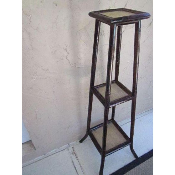 Wood Vintage Burnt Bamboo 3-Tier Plant Stand For Sale - Image 7 of 9