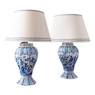Blue and White Faience Vase Lamps from Samson, 19th Century, Set of 2 For Sale