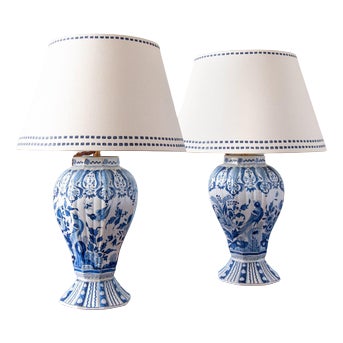 Blue and White Faience Vase Lamps from Samson, 19th Century, Set of 2 For Sale