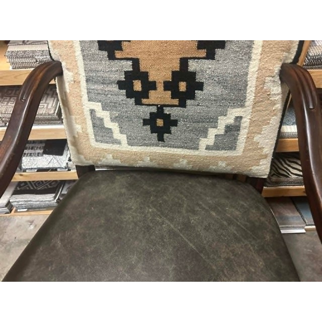 Brown Antique 19th Century Hacienda Chair Reupholstered With Vintage Oaxaca Zapotec Tapestry and New Leather For Sale - Image 8 of 9
