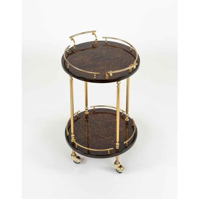 Mid-Century Modern Serving Bar Cart in Goatskin and Brass by Aldo Tura, 1960s For Sale - Image 14 of 17