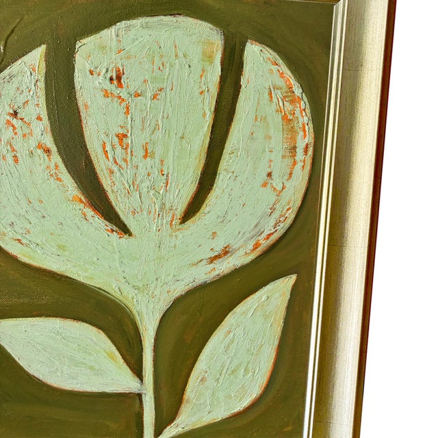 Original Framed Flower Painting, Textured Wall Art, Oil on Canvas in Gold Frame, 15x19 Minimalist Boho Home Decor For Sale - Image 4 of 4