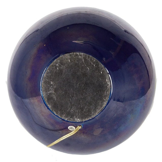 Pair Round Blue and Gold Iridescent Table Lamps | by Casual Lamps 1980 For Sale - Image 9 of 11