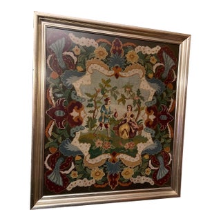 Framed French Needlepoint Scene For Sale