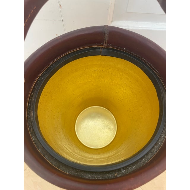 Brown Vintage Loyal Papeete Firetruck Brown Leather Brass Eagle Handle Bar Ice Bucket For Sale - Image 8 of 12