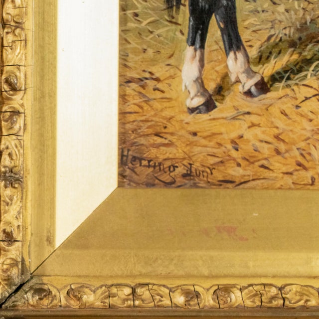 Produced by the preeminent John Frederick Herring Jr., this oil on canvas painting, “Horses, Ducks, and Roosters,” depicts...