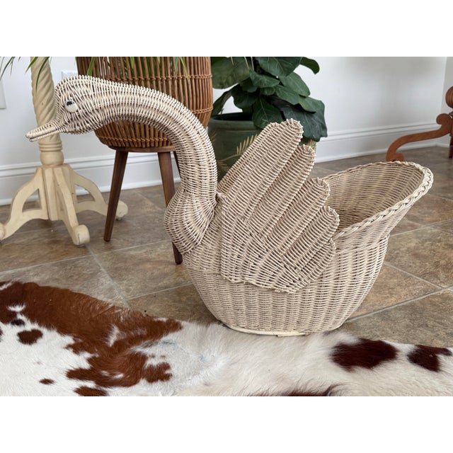 Mid 20th Century Woven Wicker Rattan Goose or Swan Basket For Sale - Image 11 of 11