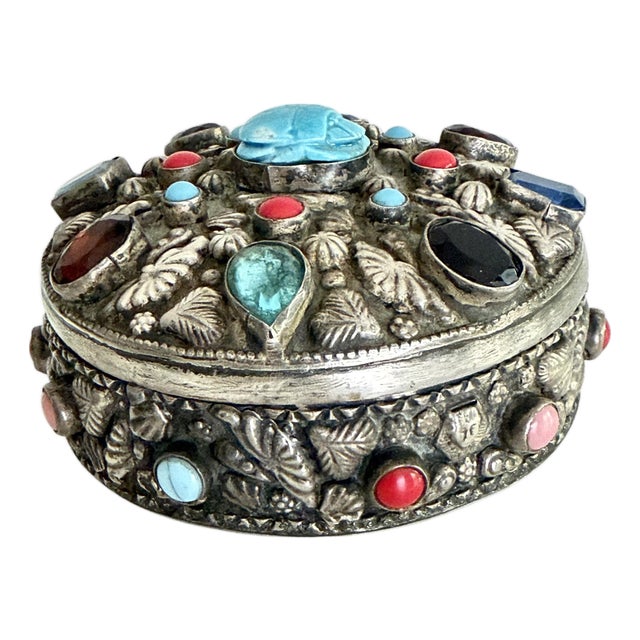20th Century Egyptian Silver Jeweled Box For Sale