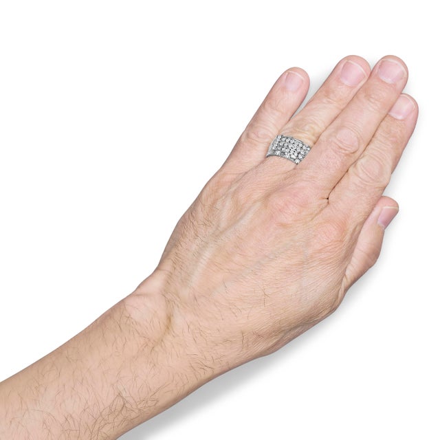 .925 Sterling Silver 1/4 Cttw Diamond Three Row Channel Band Ring (I-J Color, I3 Clarity) - Size 10 For Sale In New York - Image 6 of 7