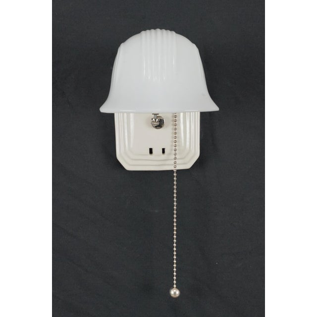 Art Deco Mid 20th Century Restored Art Deco White Porcelain Wall Sconce With Pull Chain For Sale - Image 3 of 7