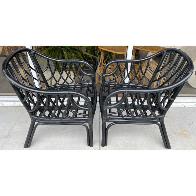 Bamboo Armchairs in Black Finish From 80's - a Pair For Sale - Image 4 of 11