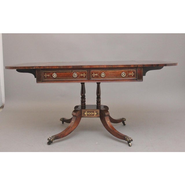 Regency Rosewood and Brass Inlaid Sofa Table, 1820s For Sale - Image 11 of 15