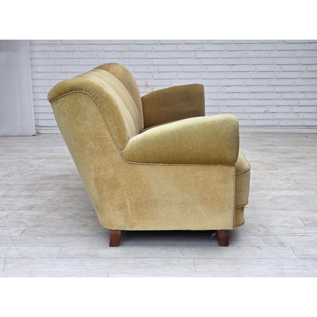 Danish Light Green Velour Three-Seater Sofa, 1960s For Sale - Image 10 of 18