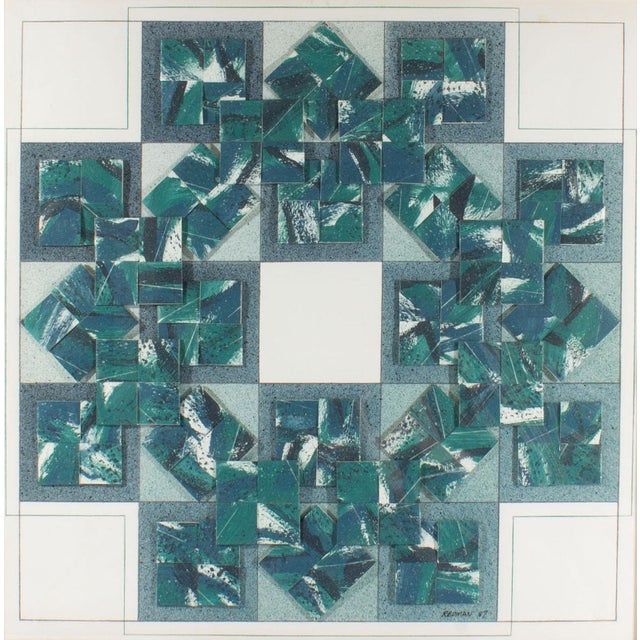 A 1987 painting and folded paper collage by American artist Steve Redman (born 1944). Titled "Checkers II," this geometric...