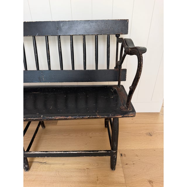 Black Antique Spindle Back Railway Bench For Sale - Image 8 of 12
