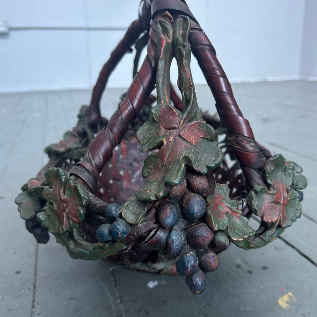 Antique Japanese Woven Bamboo Ikebana Basket With Grapevine Applique For Sale In Philadelphia - Image 6 of 9