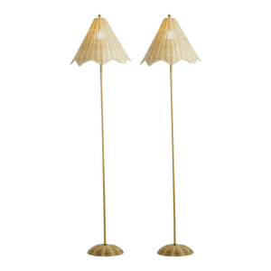 Contemporary Wicker Floor Lamp Pair