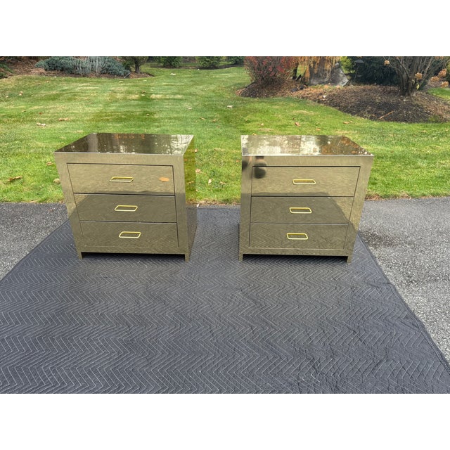 Brass Vintage Sarreid-Style Brass Clad Night Stands or Side Tables With Drawers - A Pair For Sale - Image 8 of 11