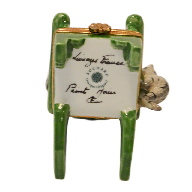 Vintage Rochard Limoges Porcelain Cat on Adirondack Garden Chair Trinket Box – Circa Late 20th Century For Sale - Image 10 of 10