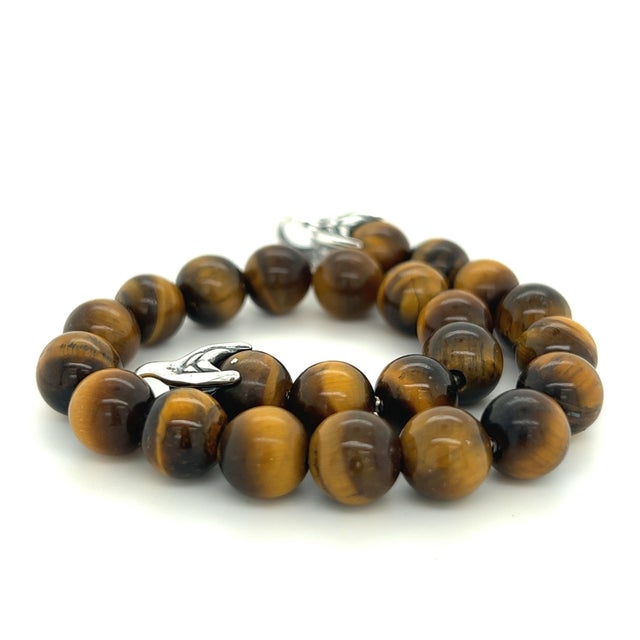 1990s David Yurman Authentic Estate Tiger Eye Prayer Bead Bracelet 8" Silver For Sale In New York - Image 6 of 7