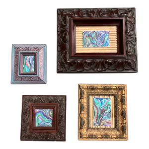 1970’s 4 Vintage Abstract Small Watercolor Paintings Fancy Frames Set of 4