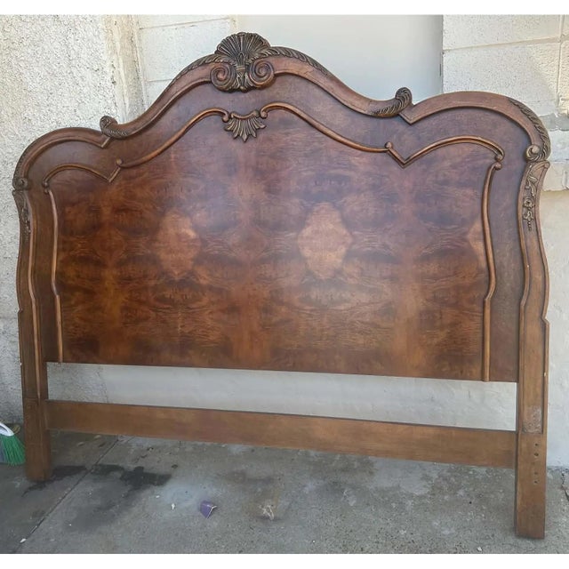 Henredon King Size French Provincial Headboard Solid Walnut With Burlwood 83” W X 70.5” H - Late 20th Century For Sale In Saint Louis - Image 6 of 6