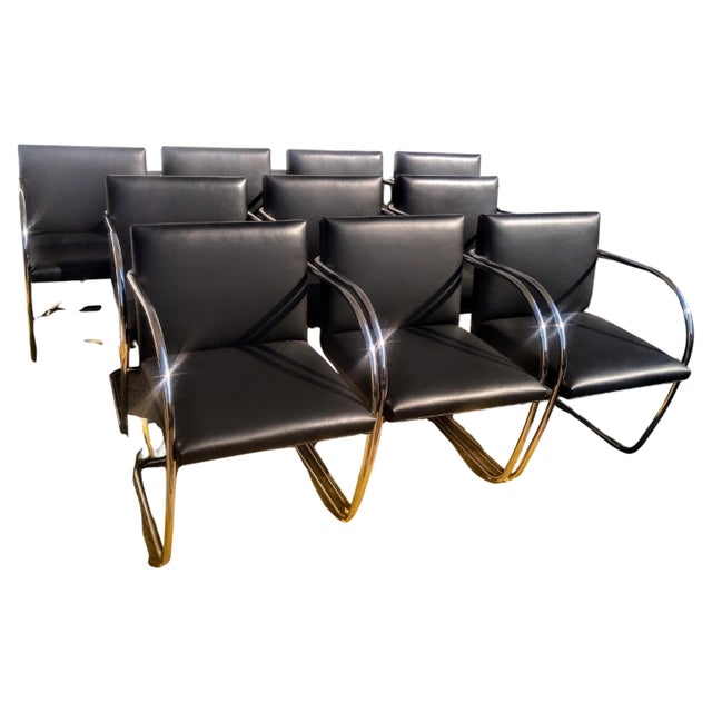 5 Brno chairs made by Knoll with polished stainless steel tubular frames and original leather fabric. Originally designed...