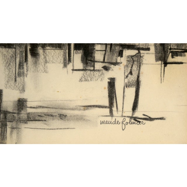 American Mid Century Nautical Seascape With Seagulls in Charcoal on Paper by Maude Folmar Ramsey For Sale - Image 3 of 7