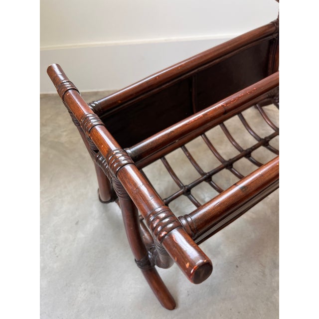 Wood Vintage Bamboo & Split Reed Magazine/Newspaper Rack For Sale - Image 7 of 11