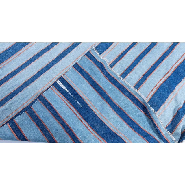 Blue Doris Leslie Blau Dhurrie Mid-Century Blue With Navy Blue Flatweave Cotton Rug For Sale - Image 8 of 8