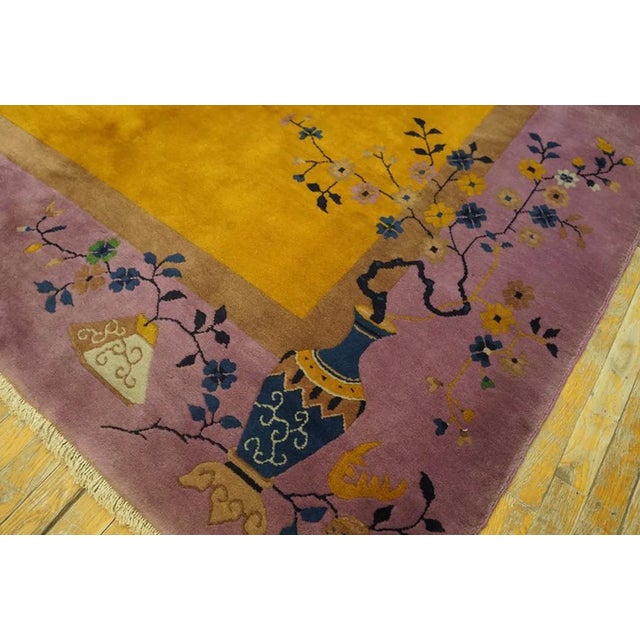 Textile 1920s Yellow Saffron Floral Minimalist Antique Chinese Art Deco Carpet 9' X 11' 6'' by Nichols Workshop Rug For Sale - Image 7 of 8