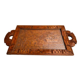 Vintage Mid Century Modern Hand-Carved Wood Mexican Tray For Sale