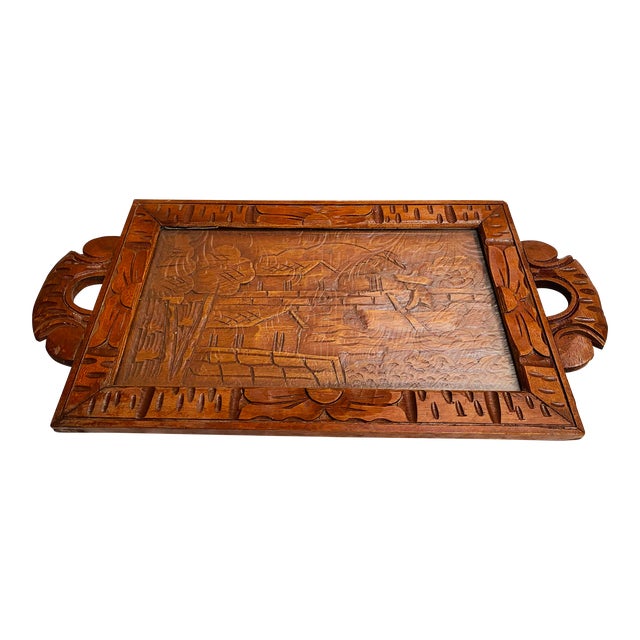 Vintage Mid Century Modern Hand-Carved Wood Mexican Tray For Sale