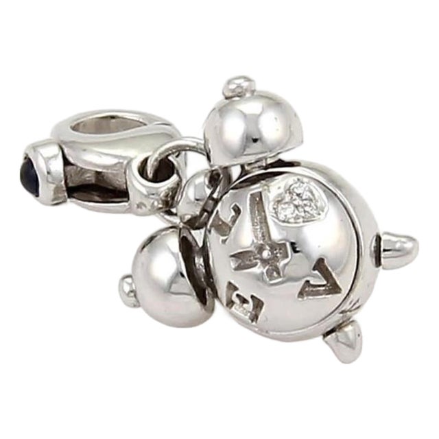 Mid 20th Century Pasquale Bruni Diamond Clock 18k White Gold Charm Pendant For Sale