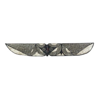 Vintage African Horizontal Butterfly Black & White Wood Mask Sculpture Burkina Faso 76.5" W For Sale