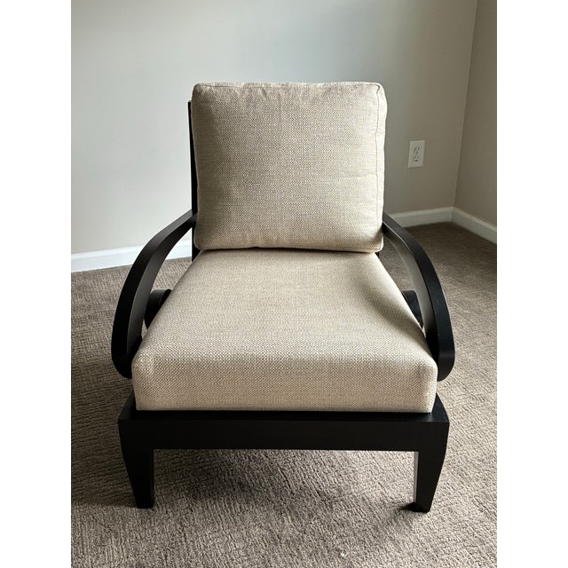 Contemporary Pair of Late 20th Century Scroll Arm Lounge Chairs in Ebonized Wood For Sale - Image 3 of 7