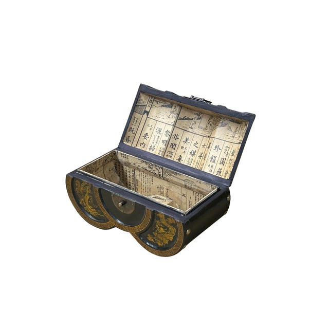 Oriental Black Flower Bird Graphic Circles Shape Container Box For Sale - Image 4 of 9