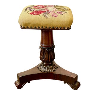 English William IV Rosewood Embroidered Piano Stool For Sale