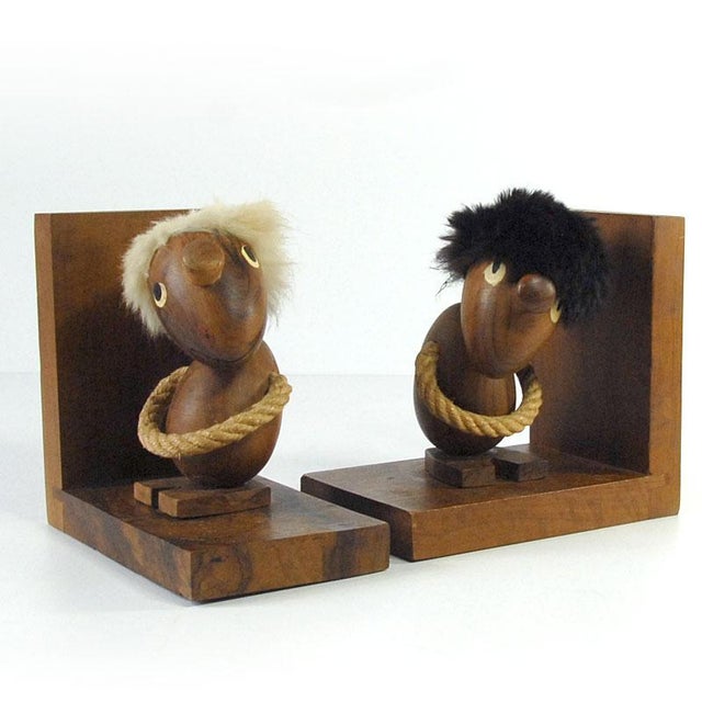 Wood Wood Optymist & Pesymist Hans Bolling Bookends, 1960s, Set of 2 For Sale - Image 7 of 10