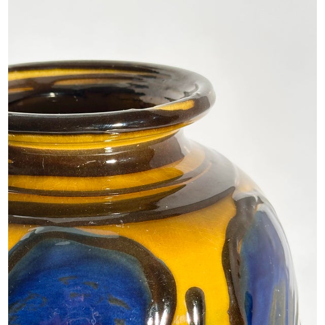 Early 20th Century Large Antique Ceramic Vase in Cobalt and Mustard Glaze, Signed by Herman A. Kähler For Sale - Image 5 of 9