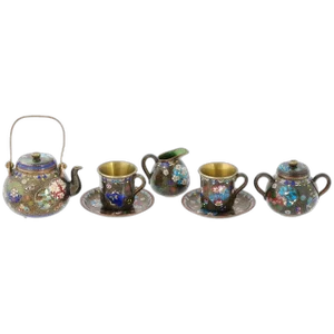 Antique Meiji Era Japan Cloisonne Enamel Tea Set- 7 Pieces