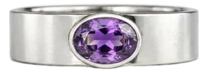 Bezel Set Oval Amethyst Wide Matte Band Silver, Gold, Size 10