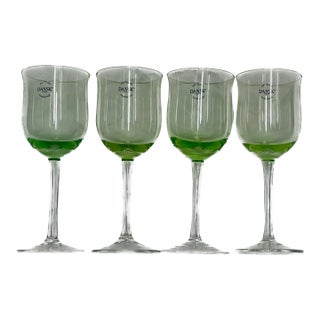 Set of 4 Vintage Dansk 'Hanna Green' Style Art Glass Wine Goblets - Green Base, Clear Stem For Sale